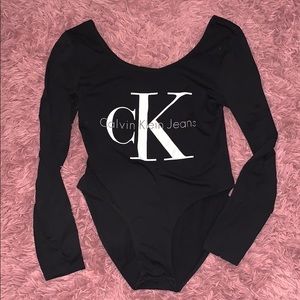 Long Sleeve CK Print Black Body Suit
